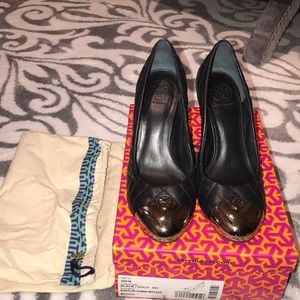 Tory Burch Leather gold metal Wedges